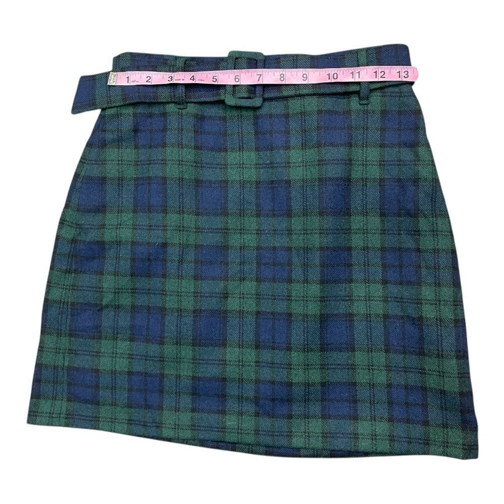LOFT Green and Blue Plaid Belted Wool Mini Skirt Lined Size 2P Classic Preppy - Picture 5 of 7